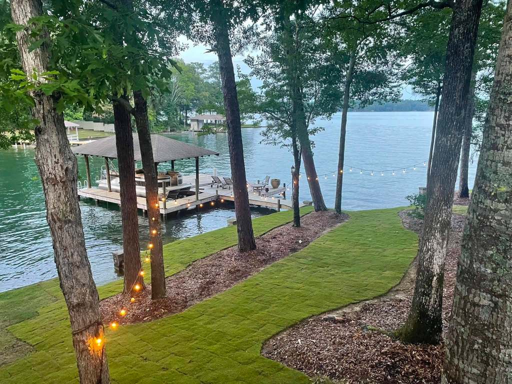 Professional sod installation on a Lake Martin waterfront property near Auburn and Opelika, Alabama.